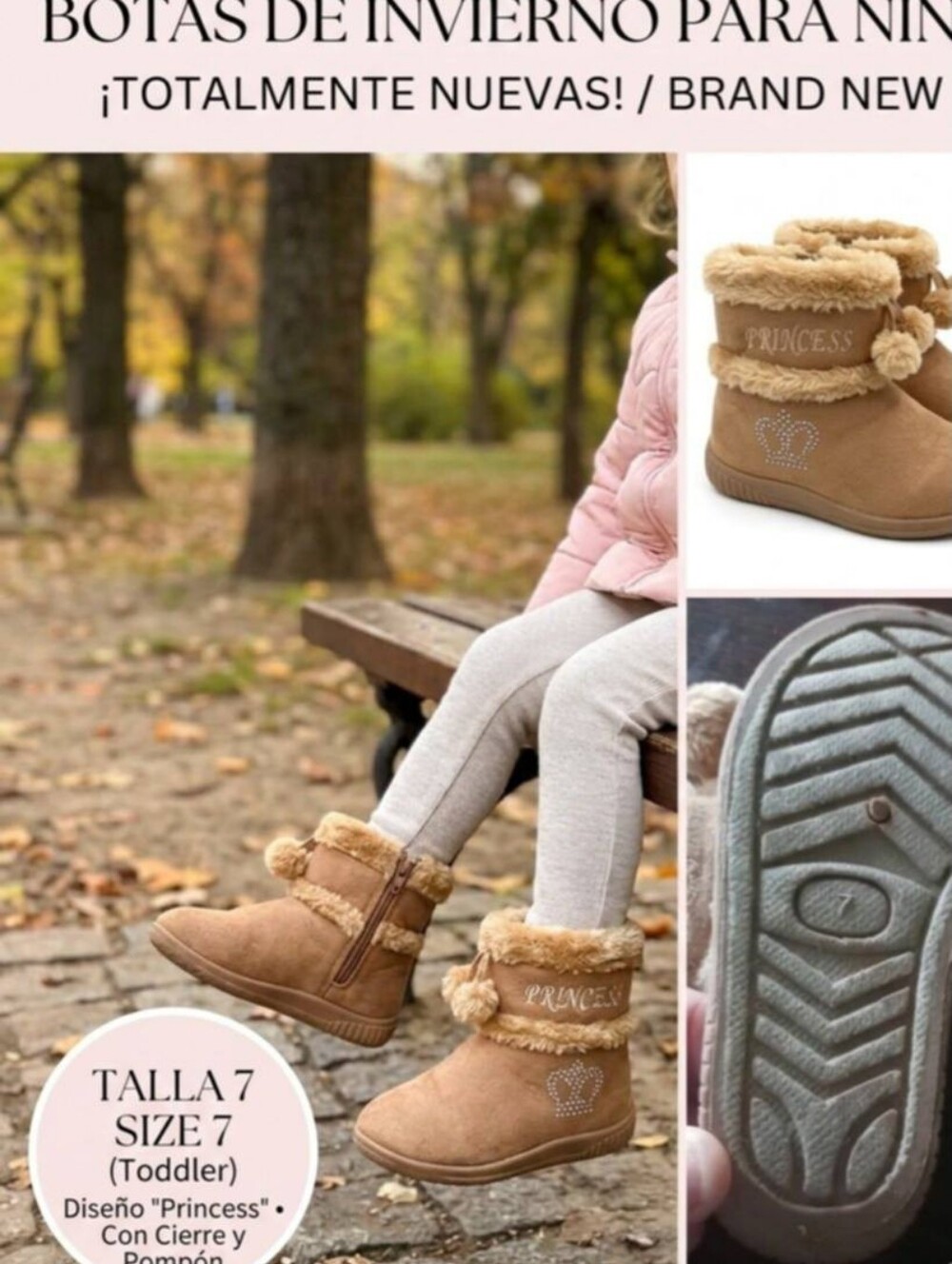 Nib Light Pink Princess Toddler Winter Boots Rhinestone Crowb Size 7 (2 Pairs )